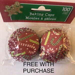 FREE WITH PURCHASE - Holiday Mini Baking Cups, 100 Count, Red w/Candy Cane print